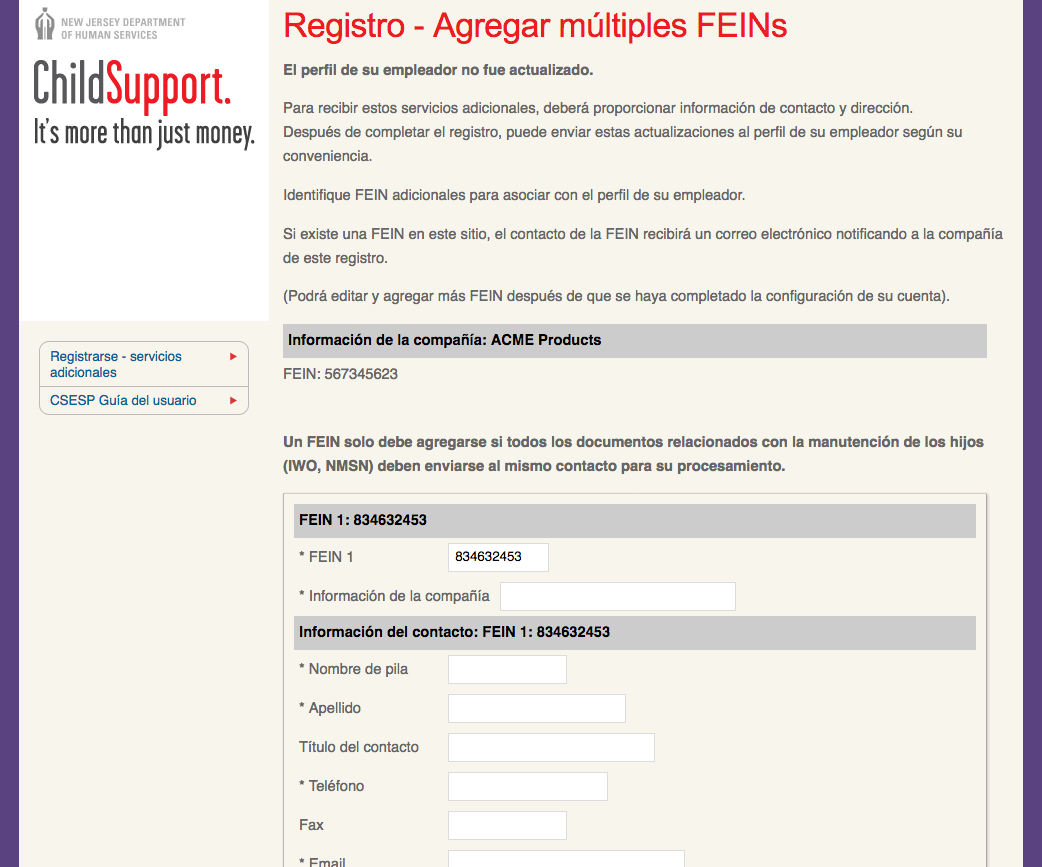 FEINs adicionales